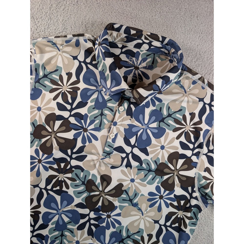 BYLT Premium Basics Mens Large Floral Hibiscus Polo Shirt Blue Tan